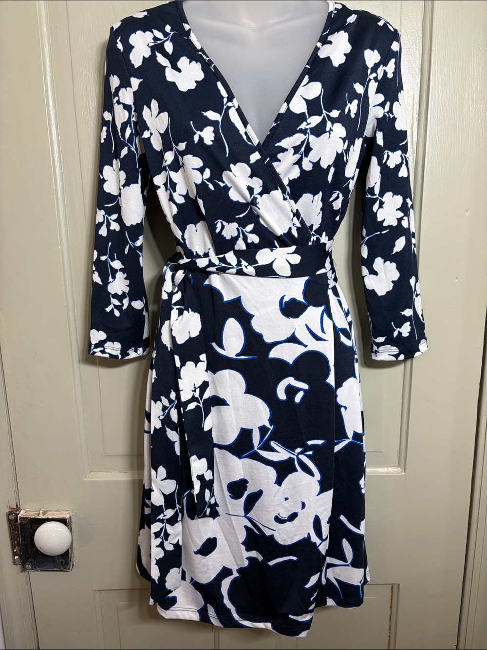 Charles Henry Women’s Navy and White Floral Wrap Dress